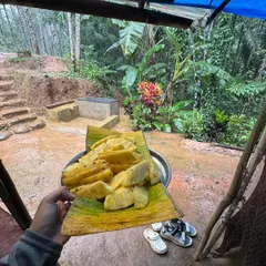 Freshly cut pineapple served on a banana leaf. Simple, natural, and incredibly delicious snacks after a tiring trek.