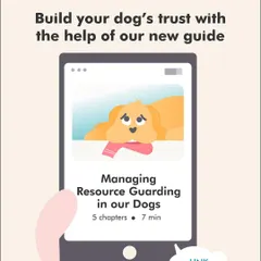 Building trust is the key to managing resource guarding. This image promotes my detailed guide on the topic, which walks you through five chapters of preventative exercises and management techniques to help your dog feel more secure.