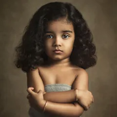 A captivating fine art portrait of a little girl. Her soulful eyes and the beautiful, soft lighting create an image with incredible depth and emotion.