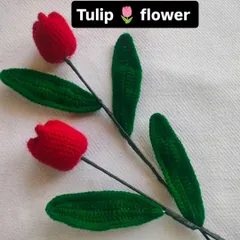 Look at these crochet tulips I made. The red is so bright and the green leaves are shaped just right. These are perfect for adding a little color to a shelf or desk.