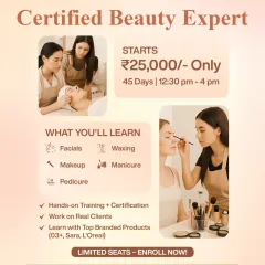 This is a great overview of my 45-day course, perfect for anyone wanting to become a certified beauty expert. We focus on hands-on training with top brands like O3+ and L'Oreal, ensuring you work on real clients to build your portfolio.