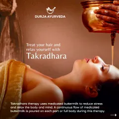 Experience Takradhara, a variation of Shirodhara using medicated buttermilk. It is deeply relaxing and particularly effective for treating hair and scalp conditions.