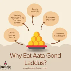 These laddus are more than just a sweet treat. Aata Gond Laddus are a natural source of energy, help boost immunity, and improve digestion. They are a wonderful, healthy alternative to processed sweets.