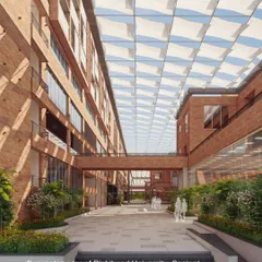 This concept render for Rishihood University illustrates our approach to campus planning. We design circulation zones as active extensions of the learning environment, creating hubs of engagement where chance encounters and collaborative moments can occur naturally.