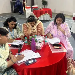 Teachers deeply engaged in a session during the Capacity Building Workshop. These collaborative exercises help our educators enhance their skills in assessment and teaching techniques.