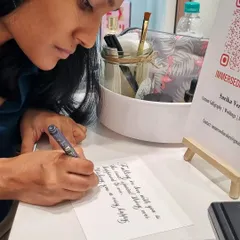 A close-up of my pointed pen in action. This style of calligraphy is perfect for elegant, personal notes that brands can offer during special events like Valentine's Day or anniversaries.