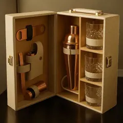For a truly impressive gesture, I offer exclusive executive gifts like this Johnnie Walker Collector’s Bar Kit, featuring a copper shaker, elegant glasses, and essential bar tools in a portable case.
