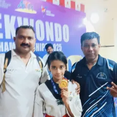 This is what success looks like. I am incredibly proud of my champion, Naysha Sharma, holding her gold medal from the sub-junior state Taekwondo championship. Her hard work paid off, and now she's heading to the Nationals.