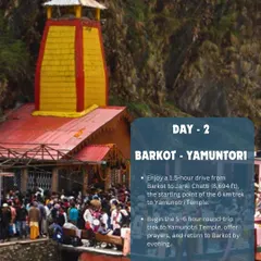 Char Dham Yatra Day 2: From Barkot to Yamunotri. This day includes a 6 km trek to the sacred Yamunotri Temple to offer prayers.