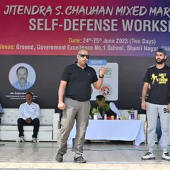 Demonstrating the basic tools of self-defense at our MMA for Self-Defense workshop in Chhatarpur, MP. Knowledge is the first line of defense.
