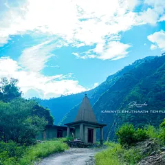 The Kawanti Bhutnaath temple nestled in the green hills of Himachal. This image captures the peace and serenity of the local spiritual sites.