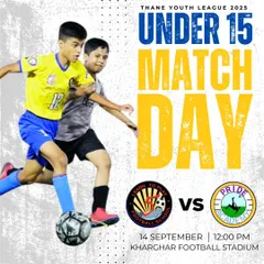 Matchday 1 for our U15 boys in the Thane Youth League 2025. This graphic announces their opening fixture against Players With Pride Academy.