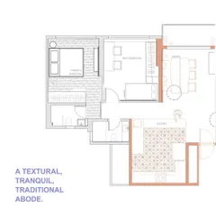 A detailed section of our floor plan for a traditional home. This plan shows how we allocated space for the parents' bedroom, kids' bedroom, and an open kitchen and dining area, ensuring a logical and comfortable flow.