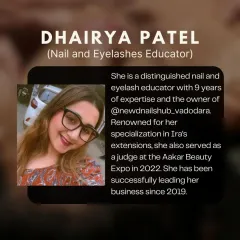 This is Dhariya Patel, one of my expert educators for nails and eyelashes. Her extensive experience and specialization in extensions make her an incredible resource for our students.