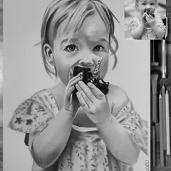 This A4 graphite sketch of a little girl eating a cupcake is a moment of pure, candid joy. Black and white art is great for freezing these fleeting, beautiful memories in time.