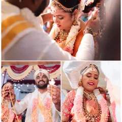 I understand the importance of capturing key rituals. This collage from a South Indian wedding highlights significant moments like the tying of the thaali, preserving the sanctity of the ceremony.