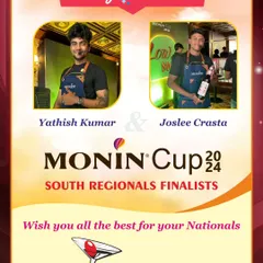 Two of our bartenders, Yathish Kumar and Joslee Crasta, were finalists in the Monin Cup 2024 South Regionals. We consistently nurture and support top-tier talent.