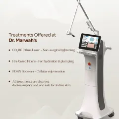 At my clinic, we offer several treatments for intimate rejuvenation. These include the CO2RE Intima Laser for non-surgical tightening, HA-based fillers for hydration, and PDRN boosters for cellular rejuvenation. All treatments are doctor-supervised and safe for Indian skin.