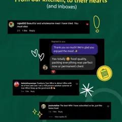 From our kitchen to their hearts (and inboxes). A collage of DMs and comments from happy customers. Knowing you consider yourself a "permanent client" is the best review I could ask for.