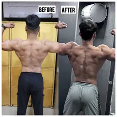 The back view of the same 6kg gain. You can see the added density and width in the lats and shoulders. We achieved this with zero unwanted fat gain or water retention, just pure muscle growth.