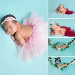 A collage of delicate poses for your most precious treasure. These images showcase different ways to wrap and pose a baby for simple, elegant portraits.