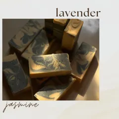 This custom Lavender and Jasmine soap features beautiful swirls of blue clay. It was created for a special occasion, showing how we can tailor our artisan soaps to fit any theme or preference.