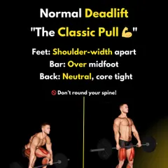 The Normal Deadlift, or "The Classic Pull," is a foundational strength exercise. I teach my clients to keep their feet shoulder-width apart, bar over the midfoot, and maintain a neutral back with a tight core to execute this lift perfectly.