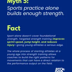 Myth: Sports practice alone is enough. Fact: Sport alone doesn't build foundational strength. My programs include targeted exercises that improve sprint speed, jump height, and reduce injury risk, giving young athletes a serious edge.