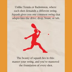 Unlike tennis or badminton, squash is unique because one common swing adapts into a drive, drop, boast, or lob. The beauty of the game lies in this simplicity. Master your swing, and you unlock the entire game.