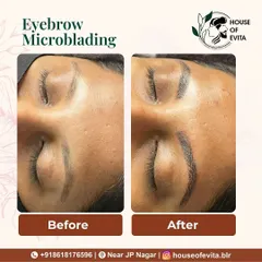 A close-up of a Microblading transformation. I filled in the gaps with delicate, hair-like strokes, creating a seamless and incredibly natural-looking result.
