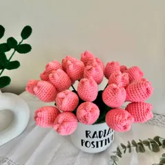 A bouquet of pretty pink crochet tulips that will stay fresh and beautiful forever. These are a wonderful gift for Valentine's Day or any special occasion.