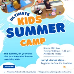 This poster for our Ultimate Kids Summer Camp highlights the world of fun and creativity we offer. Activities include art adventures, high-energy dance, and magical storytelling.