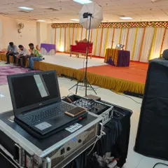 My DJ setup at a 60th birthday celebration. I provide sound for all types of events, not just parties.