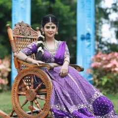 Actress Mansi Joshi celebrating Navratri in our stunning purple lehenga. The color represents spirituality and wisdom, perfect for the festival.