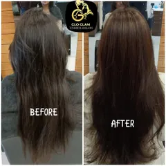 This before and after shot shows the power of a professional keratin service. I turned dull, frizzy hair into a smooth, healthy mane with a beautiful shine.