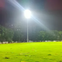 A wide view of our beautifully maintained outfield at the Chinchwad academy, illuminated by the powerful new floodlights.