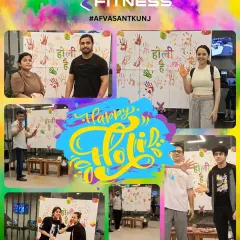 A colorful collage from our Holi celebration at the gym. We love bringing festive joy to our fitness community, complete with handprints and happy faces.