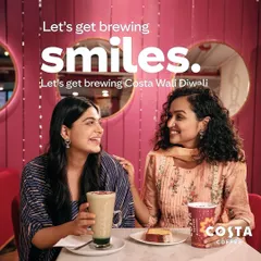 Another shot from the Costa Coffee Diwali campaign. The styling for the two women is coordinated but not identical, reflecting a natural and authentic friendship.