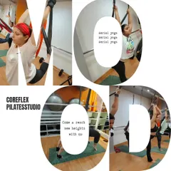 Today's mood is sponsored by aerial yoga. This creative collage shows the different ways we use the hammock to reach new heights, build core strength, and improve flexibility. Come find your mood with us.