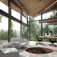 This view highlights the integration of a relaxed seating area within the main workspace. We used clean lines, modern furniture, and an open-plan concept to ensure the entire office feels connected and filled with natural light.