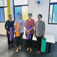 This photo captures the happy faces of our very first yoga batch. We are proud to have created a supportive environment for members to begin their yoga journey with us.