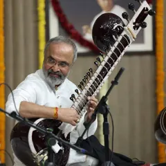 A photo from my concert at the Saptak festival in Ahmedabad. You can see the portrait of my Guru in the background, whose presence I always feel on stage.