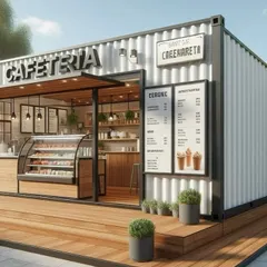 Our modular solutions extend beyond homes. This render showcases a clean, modern, and fully functional cafeteria, perfect for businesses looking for a quick and stylish commercial space. We can deliver a turnkey solution like this anywhere in the country.
