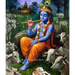 This painting of Shree Krishna was born from a place of quiet devotion. With every brushstroke, I felt a gentle presence, as if He was guiding my hand to capture the divine melody of his flute under the moonlight.