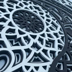 A detailed close-up of the intricate laser-cut patterns within the Yin Yang mandala. Notice the precision in every curve and line, a hallmark of our Indian artisans' skill.