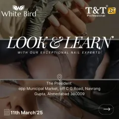 A promotional graphic for our Ahmedabad seminar, highlighting the hands-on learning opportunity with our exceptional nail experts.