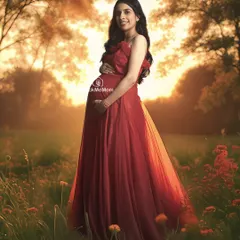 A golden hour dream. This outdoor-style portrait, created in my studio, uses warm, sunset lighting and a field of flowers to craft a romantic and glowing image of the mother-to-be.