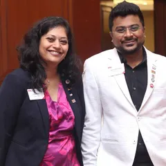 Having some fun with a fellow BNI member at a training event in Bangalore. Networking is not just about business; it's about building genuine connections.