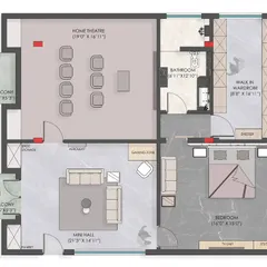 The 'After' floor plan for Project M&M, illustrating our transformation. We redefined the single large room into three distinct zones: a multi-purpose living area, a private bedroom, and a luxurious walk-in wardrobe that connects to a single, elegant ensuite.