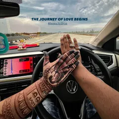 "The journey of love begins." This photo perfectly captures the beautiful dark stain of the couple's portrait henna, a symbol of their journey ahead.